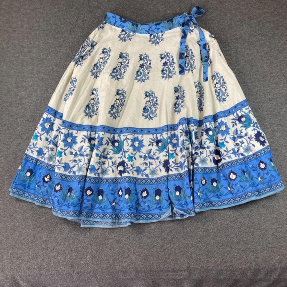 Soft Surroundings Wrap Skirt Womens Petite PXS Blue Floral Cottagecore Lined